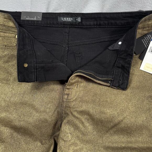 Ralph Lauren Gold Metallic High Rise Skinny Ankle Jeans Women’s 18 Super Stretch - Picture 4 of 16